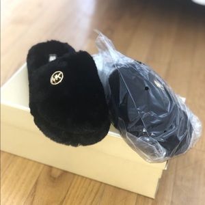 Michael Kors Black Furry Slippers